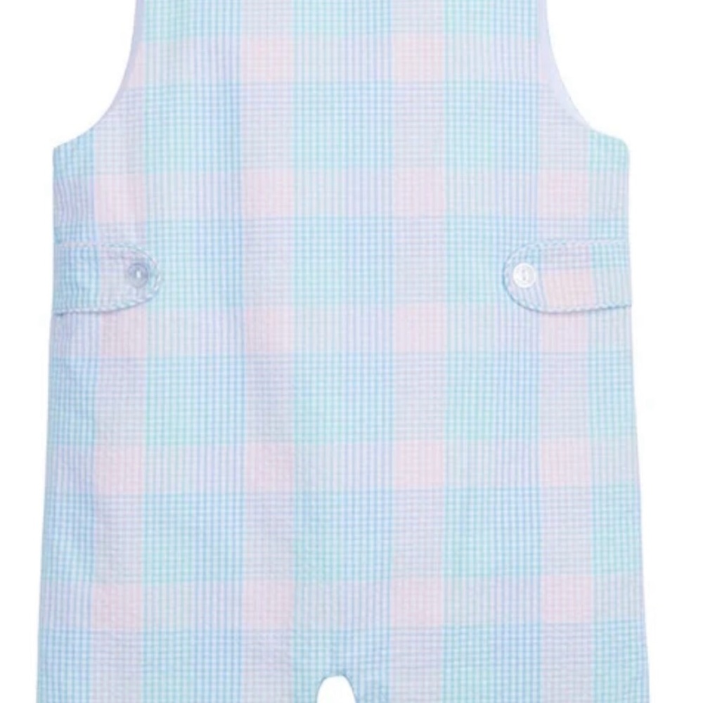 Little English Button Tab John John in Palm Beach Plaid